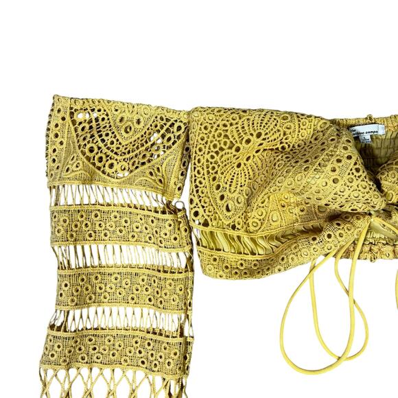 The Clothing Company Crop Top Womens L Mustard Yellow Eyelet Lace Hippie Boho - Picture 3 of 6
